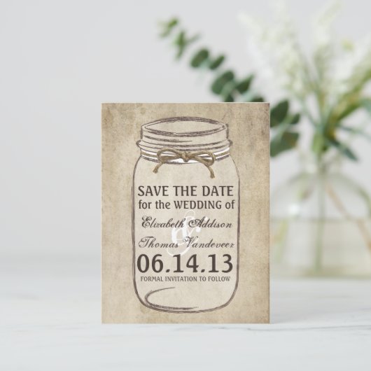  Elegance Twine Mason Jar Save the Date Aankondigingskaart (Staand voorkant)