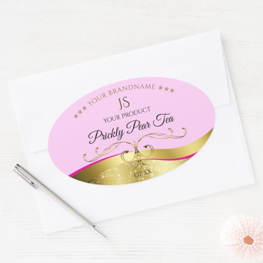 Elegance Wavy Gold Decor Lichtroze Monogram Label (Envelop)