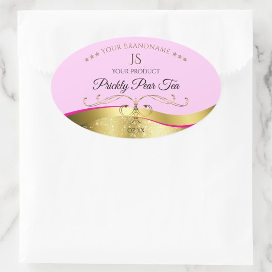 Elegance Wavy Gold Decor Lichtroze Monogram Label (Tas)