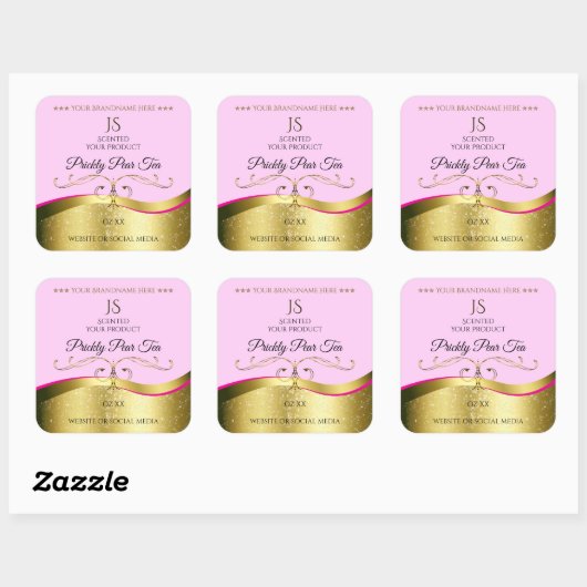 Elegance Wavy Gold Decor Lichtroze Monogram Label (Vel)