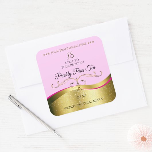 Elegance Wavy Gold Decor Lichtroze Monogram Label (Envelop)