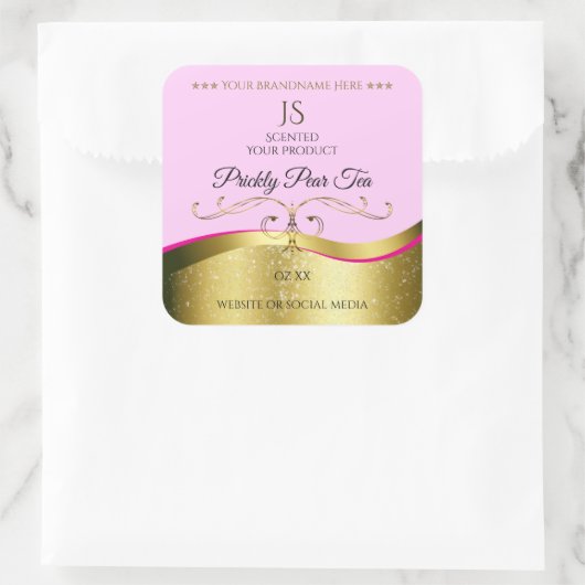 Elegance Wavy Gold Decor Lichtroze Monogram Label (Tas)