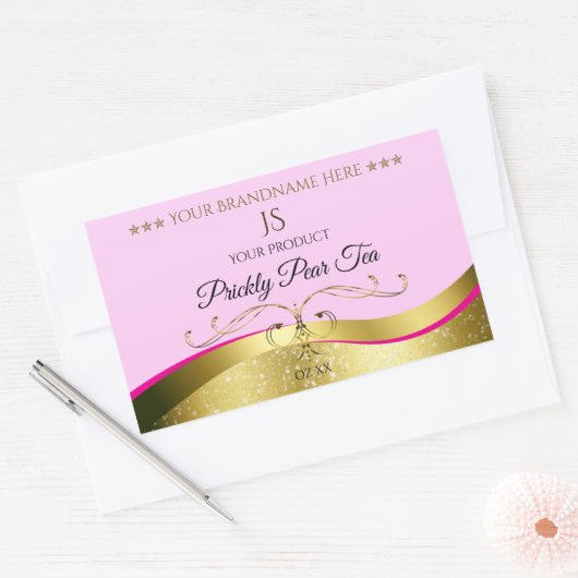 Elegance Wavy Gold Decor Lichtroze Monogram Label (Envelop)