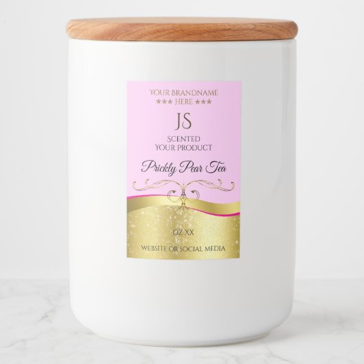 Elegance Wavy Gold Decor Lichtroze Monogram Label Voedselcontainer Etiket (Voorkant)