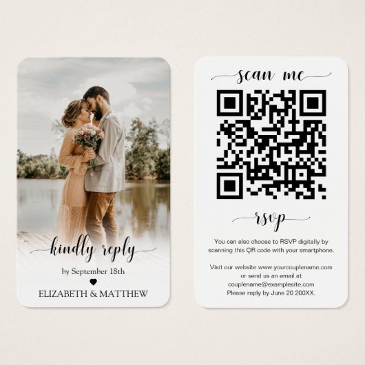 Elegance Wedding Website QR Code Foto RSVP Card Visitekaartje (Voorkant /achterkant)