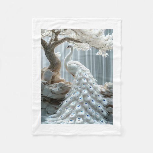 Elegance Witte Pauw en Boom Kunst Throw Bla Fleece Deken (Voorkant)