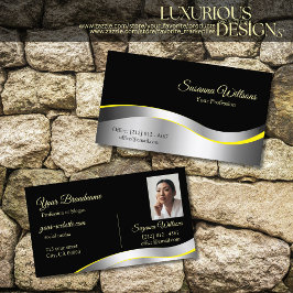 Elegance Zwart Wavy Zilveren Decor met Foto Edel Visitekaartje