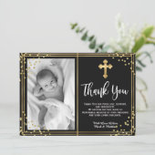 Elegand Goud en Zwart Doop Dank u Kaarten (Staand voorkant)