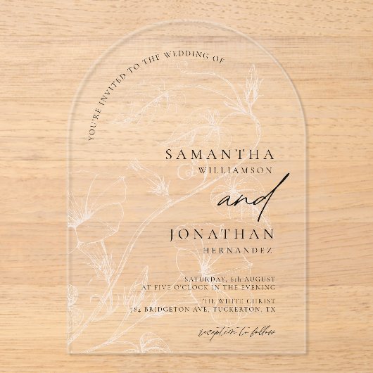 Elegang Bohemian Greenery bruiloft Acryl Uitnodigingen (Voorkant)