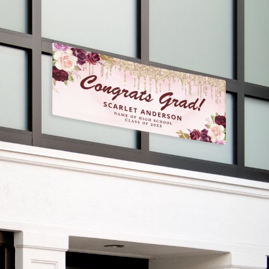 eleganglitter berry blush floral afstuderen banner (Buitenkant Gebouw)