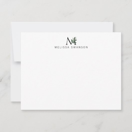 eleganr greenery monogram note card notitiekaartje (Voorkant)