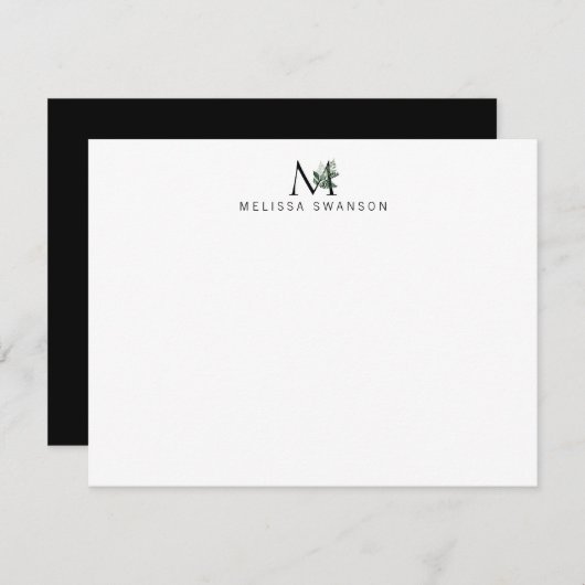 eleganr greenery monogram note card notitiekaartje (Voorkant / Achterkant)