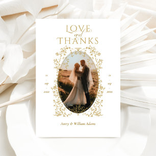 Eleganse Golden Flowers Foto Bruiloft Bedankkaart