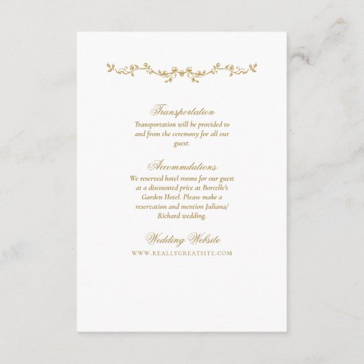 Eleganse Golden Flowers Foto Bruiloft Informatiekaartje (Achterkant)