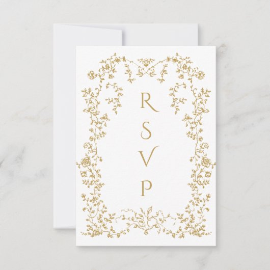  Eleganse Golden Flowers Foto Bruiloft RSVP Kaartje (Voorkant)