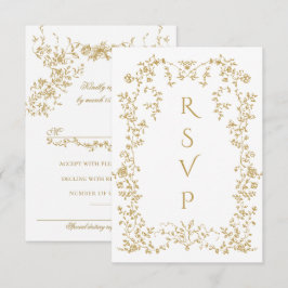  Eleganse Golden Flowers Foto Bruiloft RSVP Kaartje