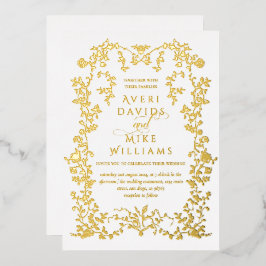  Eleganse Golden Flowers Lijst bruiloft Folie Uitnodiging