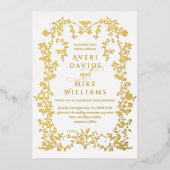 Eleganse Golden Flowers Lijst bruiloft Folie Uitnodiging (Voorkant)
