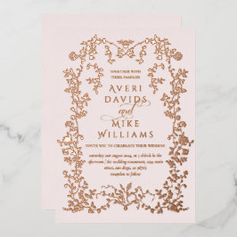  Eleganse Golden Flowers Lijst bruiloft Folie Uitnodiging