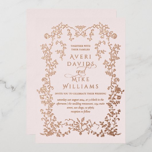  Eleganse Golden Flowers Lijst bruiloft Folie Uitnodiging (Voorkant / Achterkant)