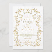  Eleganse Golden Flowers Lijst bruiloft Kaart (Voorkant)