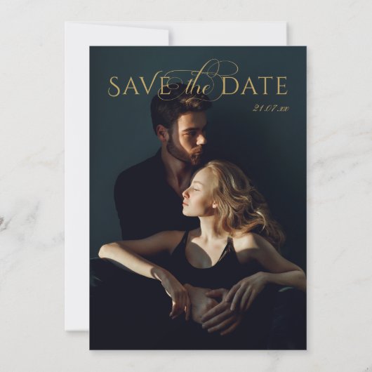  Eleganse Gouden Bloem Zwart Bruiloft Save The Date (Achterkant)