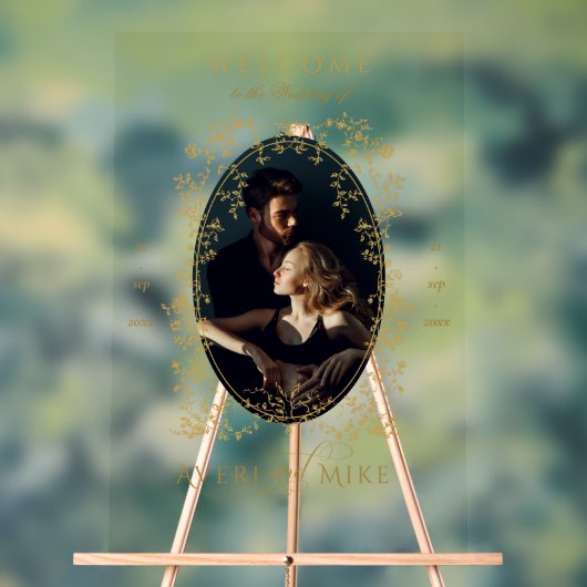  Eleganse Gouden Bloemen Foto Huwelijk Welkom Acryl Bord (Neutraal)