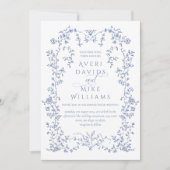  Eleganse Stoffig Blauw Bloemen Lijst Bruiloft Kaart (Voorkant)