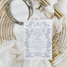  Eleganse Stoffig Blauw Bloemen Lijst Bruiloft Kaart