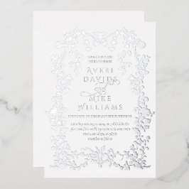  Eleganse Zilveren Bloemen Lijst Bruiloft Folie Uitnodiging