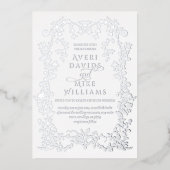 Eleganse Zilveren Bloemen Lijst Bruiloft Folie Uitnodiging (Voorkant)