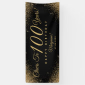 Elegant 100 Verjaardagsfeestje Zwart Goud Naam Scr Spandoek (Verticaal)