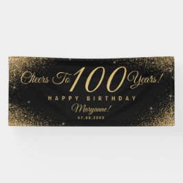 Elegant 100 Verjaardagsfeestje Zwart Goud Naam Scr Spandoek