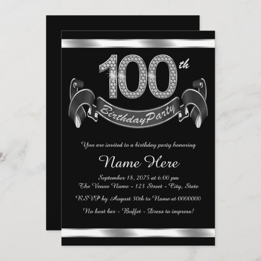 Elegant 100e verjaardagsfeestje kaart (Voorkant / Achterkant)