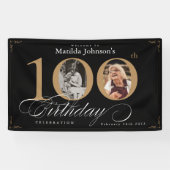 Elegant 100th Birthday  Custom Photo Party Spandoek (Horizontaal)