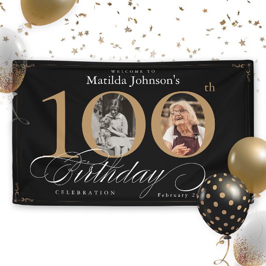 Elegant 100th Birthday  Custom Photo Party Spandoek