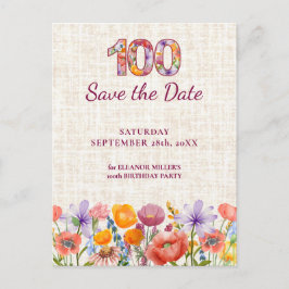 Elegant 100th Birthday - Floral Numbe 100 Aankondigingskaart