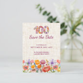 Elegant 100th Birthday - Floral Numbe 100 Aankondigingskaart (Staand voorkant)