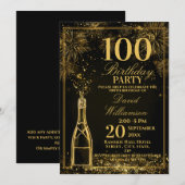 Elegant 100th Birthday Gold Bottle Fizz Kaart (Voorkant / Achterkant)
