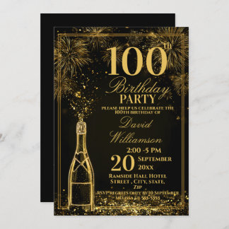 Elegant 100th Birthday Gold Bottle Fizz Kaart
