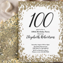 Elegant 100th Birthday Invitation For Her in Gold