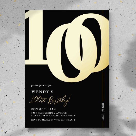 Elegant 100th Birthday Party Folie Invitation Folie Uitnodiging