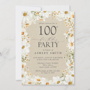 Elegant 100th Watercolor Floral Daisy Birthday Kaart