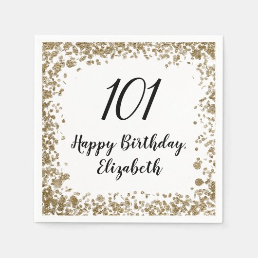 Elegant 101st Birthday Napkins With Gold Sequins Servet (Voorkant)
