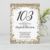 Elegant 103rd Birthday Invitation For Her in Gold Kaart (Staand voorkant)