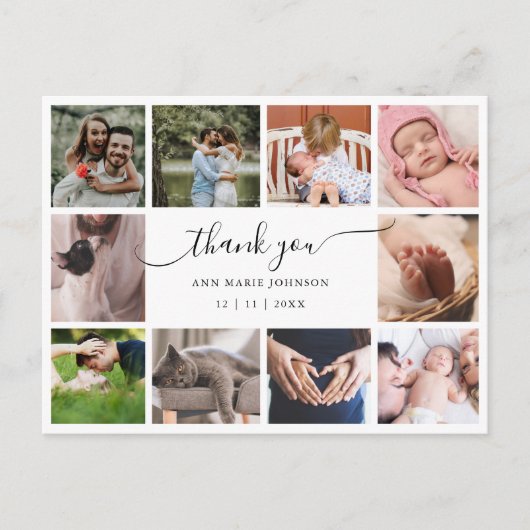 Elegant 10 foto collage Baby shower dank u Feestdagenkaart (Voorkant)