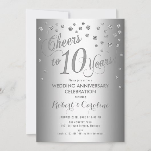 Elegant 10e bruiloft Jubileum - Silver White Kaart (Voorkant)