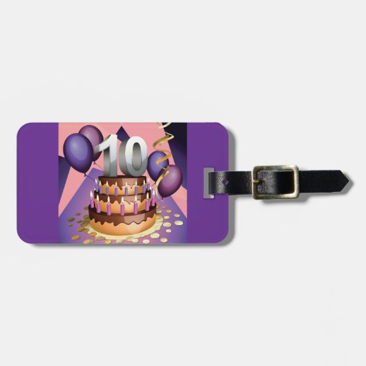 Elegant 10e Jubileum Celebration Cake Design Bagagelabel (Voorkant horizontaal)