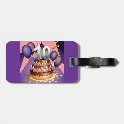 Elegant 10e Jubileum Celebration Cake Design Bagagelabel (Achterkant horizontaal)