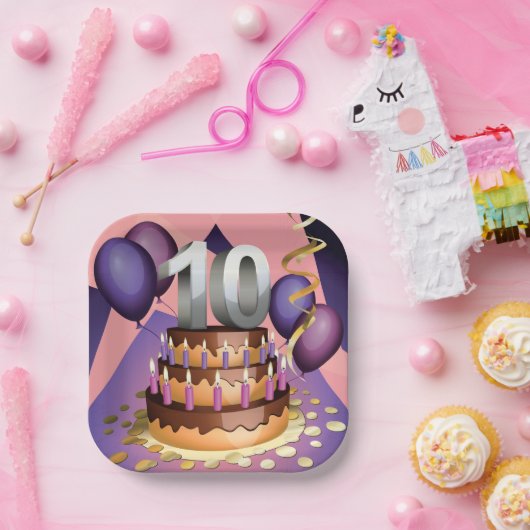 Elegant 10e Jubileum Celebration Cake Design Papieren Bordje (Feest)